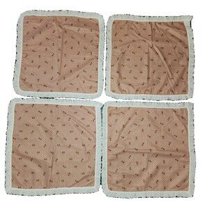 VTG Brown Cotton Ruffled Retro Floral Print Cottage Placemat/Napkin Set Of 4